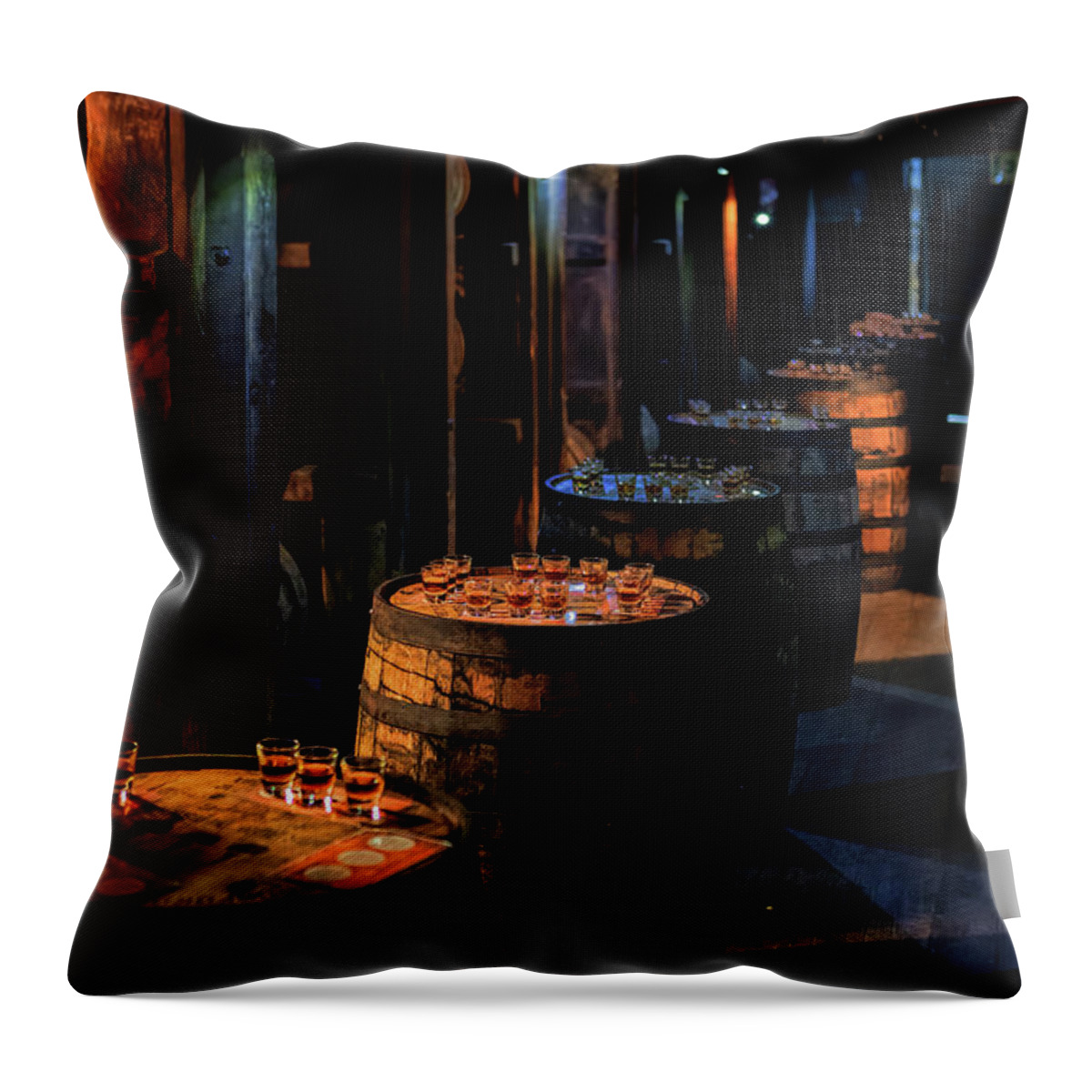 Woodford Reserve Throw Pillow featuring the photograph Bourbon Tasting Between the Ricks by Susan Rissi Tregoning