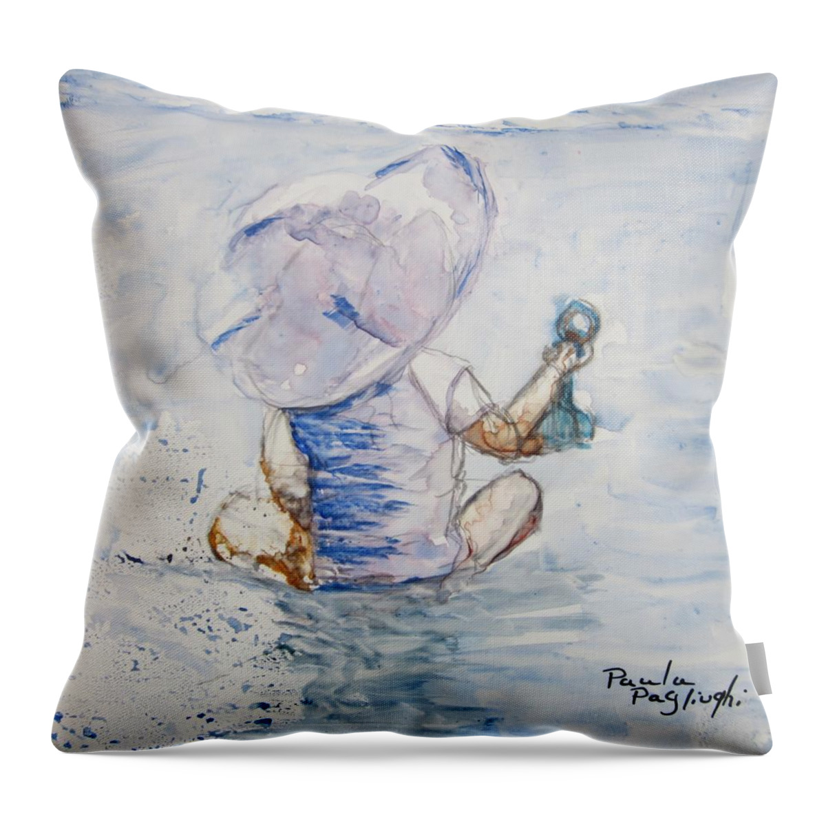 Painting Throw Pillow featuring the painting Brielle in the Water by Paula Pagliughi