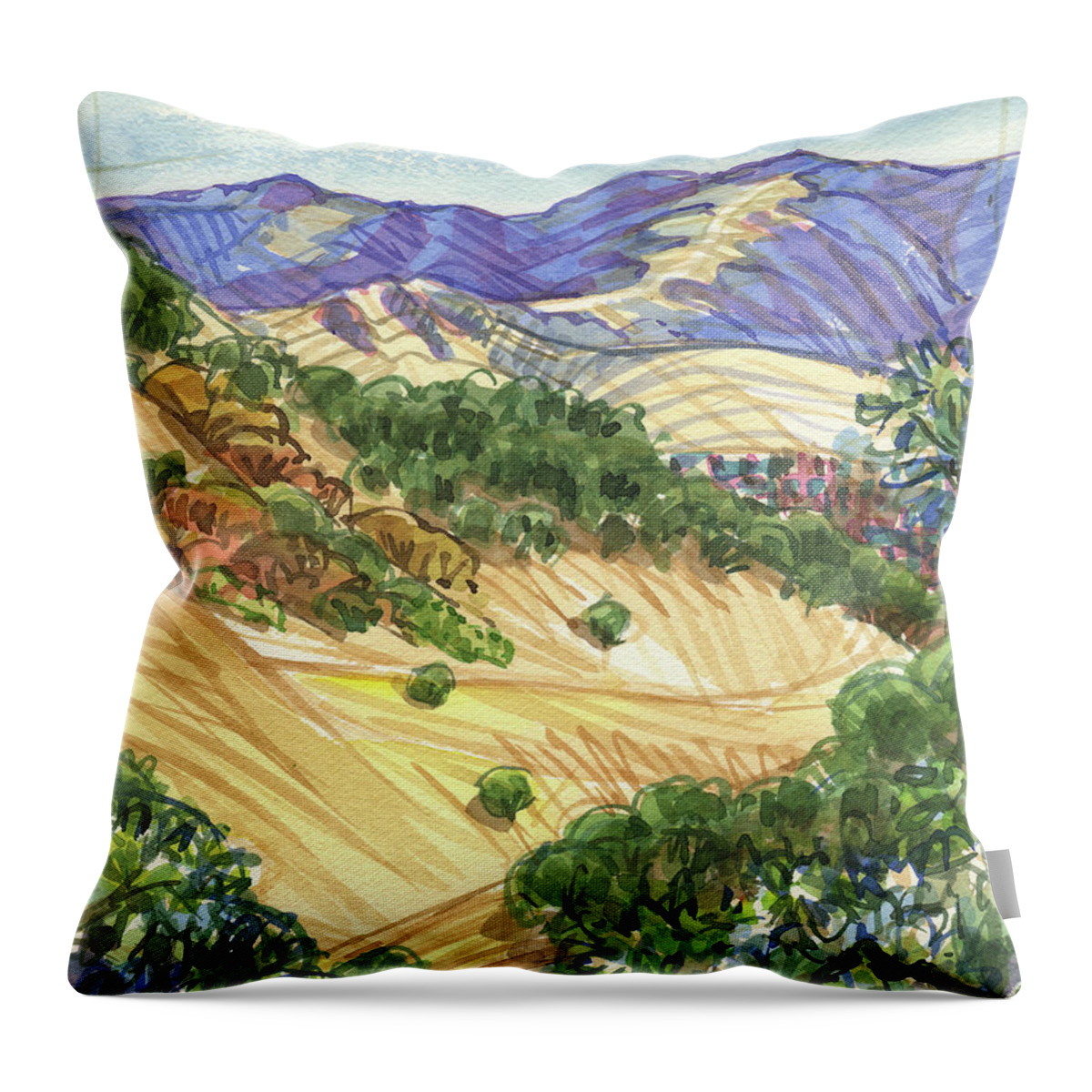 Landscape With California Oaks Throw Pillow featuring the painting Briones from Mount Diablo Foothills by Judith Kunzle