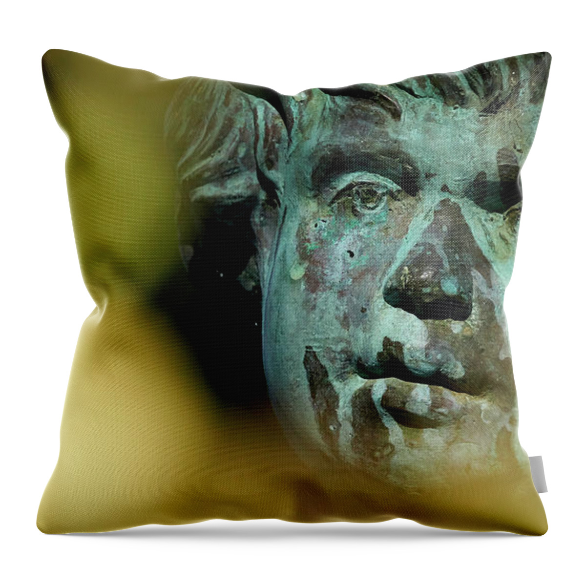 Cherub Throw Pillow featuring the photograph Bronze cherub Statue at Apodaca Mall by Pablo Avanzini