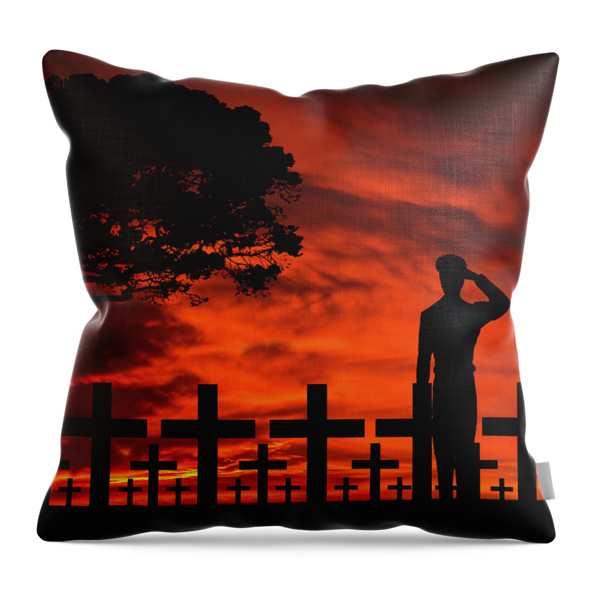 Army Throw Pillow featuring the mixed media Brothers Farewell Salute by David Dehner