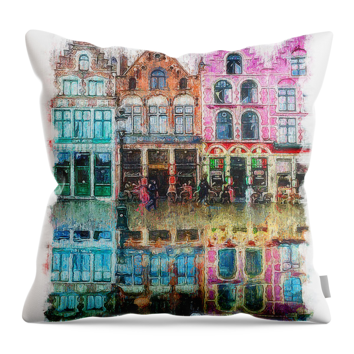 Belgium Throw Pillow featuring the painting Bruges, Belgium - 01 by AM FineArtPrints