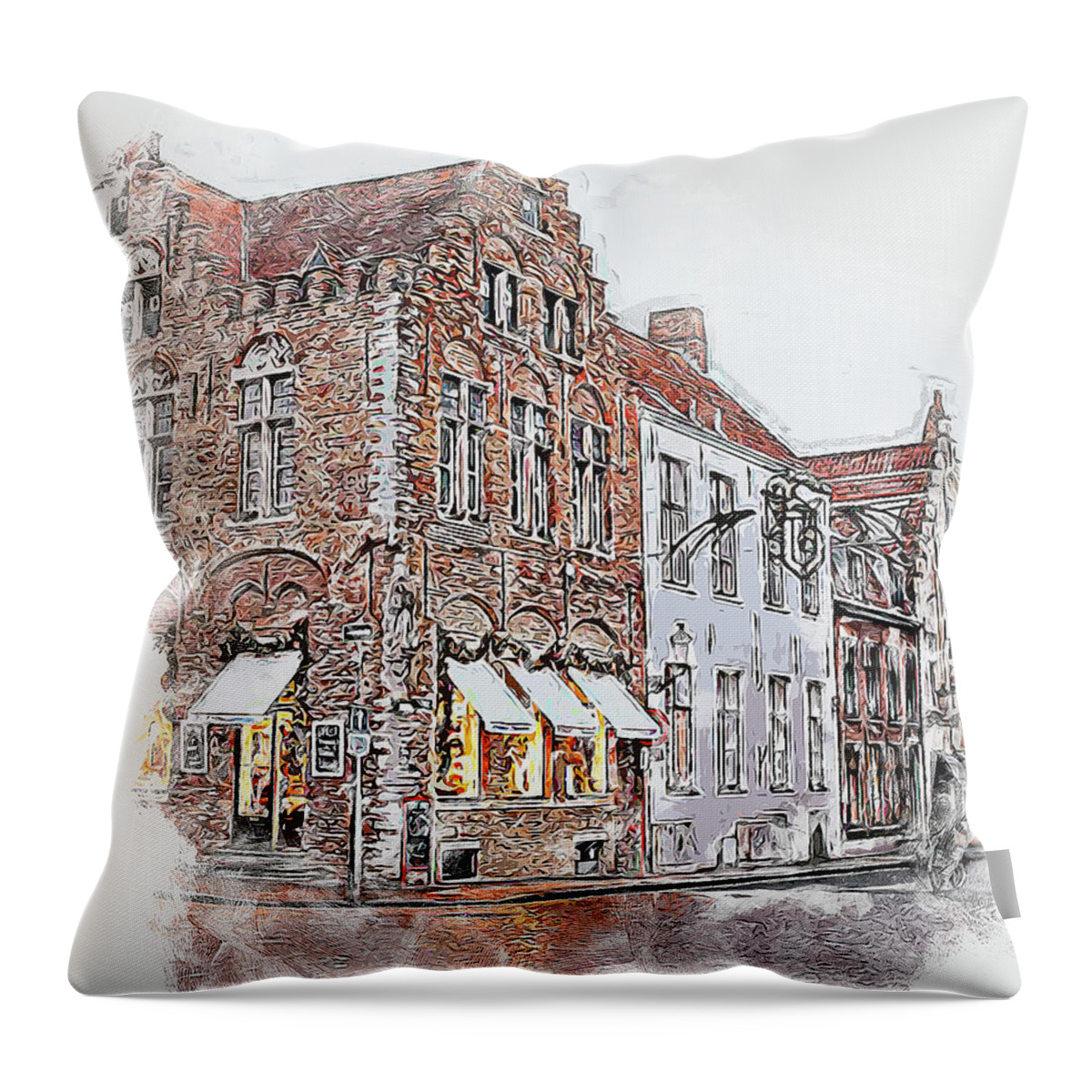 Belgium Throw Pillow featuring the painting Bruges, Belgium - 04 by AM FineArtPrints