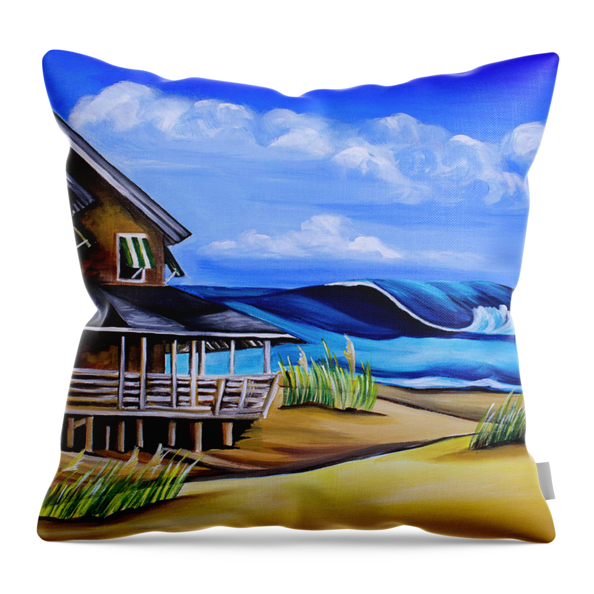 Nags Head Throw Pillow featuring the painting Buchanan Cottage No 06 by Barbara Noel