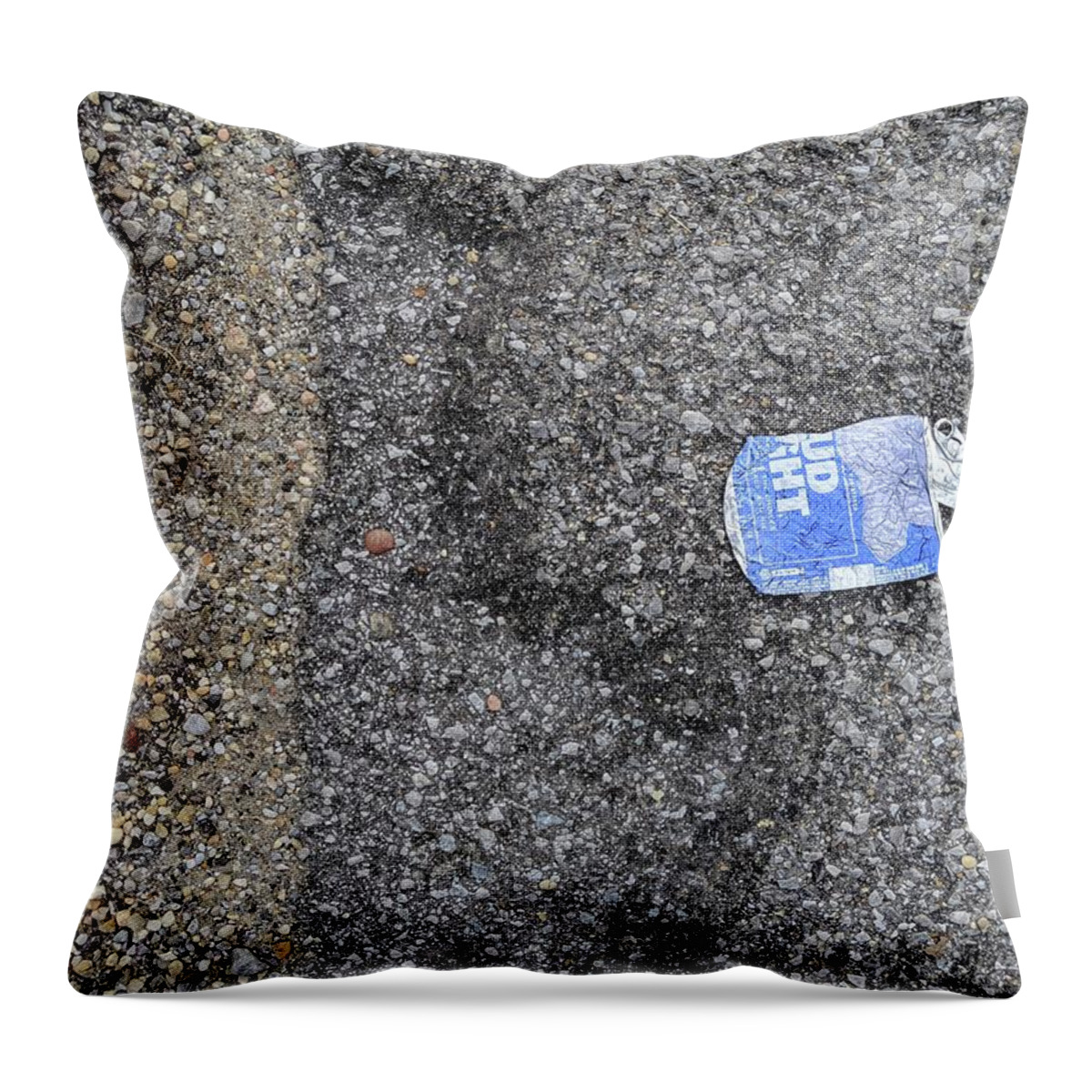Budlitter Throw Pillow featuring the photograph #BudLitter and Two Types of Asphalt Aggregate by Jeremy Butler