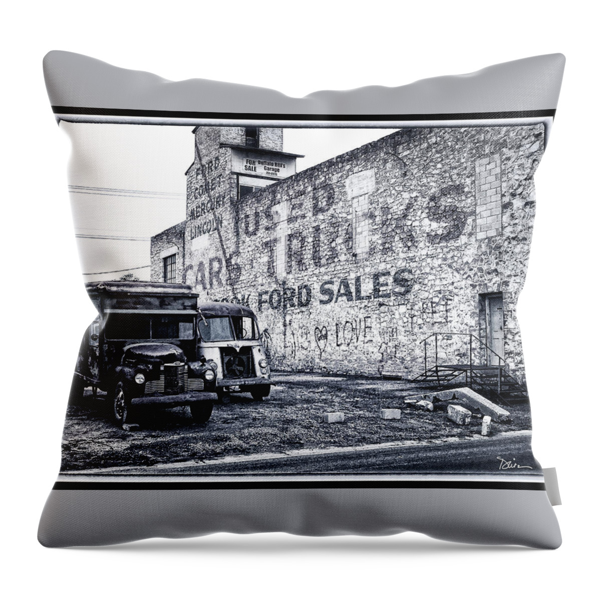 Old Cars Throw Pillow featuring the photograph Buffalo Bills Back Lot by Peggy Dietz