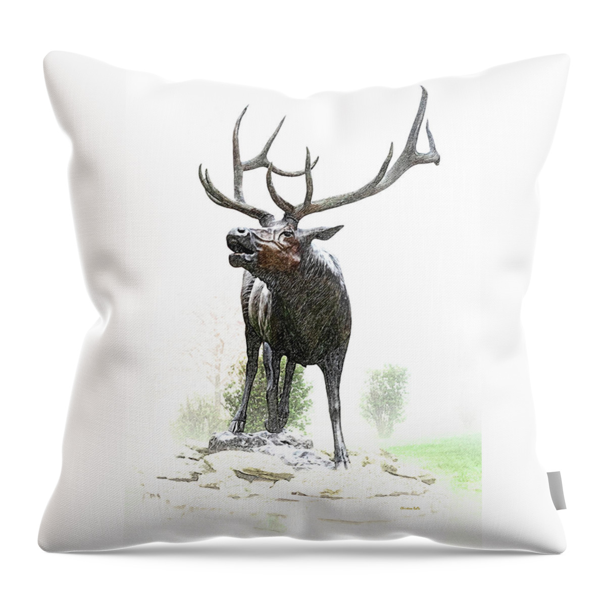 Elk Throw Pillow featuring the mixed media Bull Elk by Christina Rollo