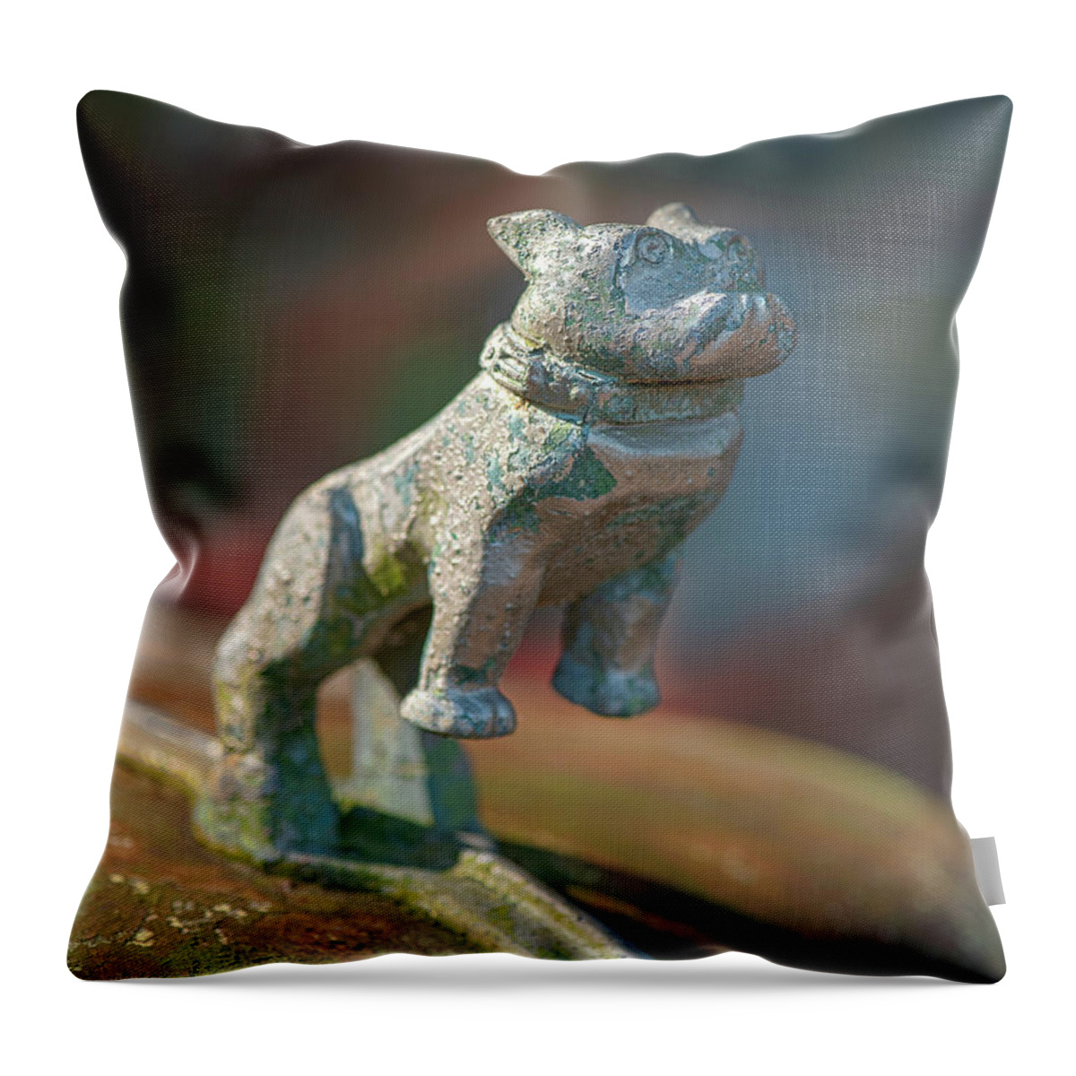 Old Car Throw Pillow featuring the photograph Bulldog Hood Ornament by Minnie Gallman