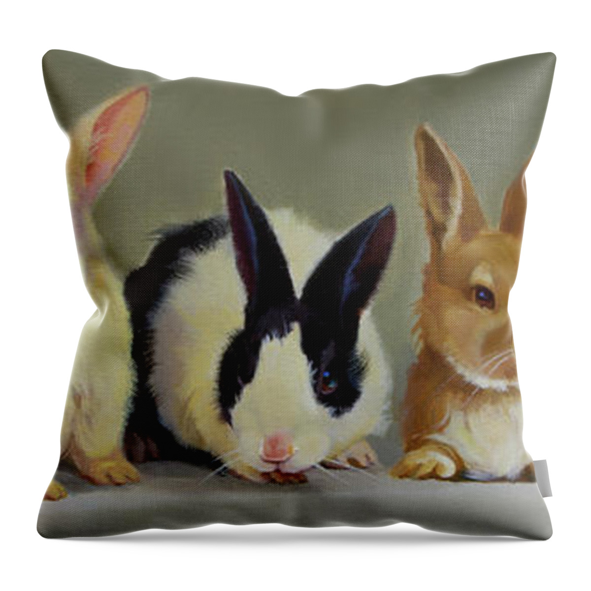 Farm Animals Throw Pillow featuring the painting Bunny Babies by Carolyne Hawley