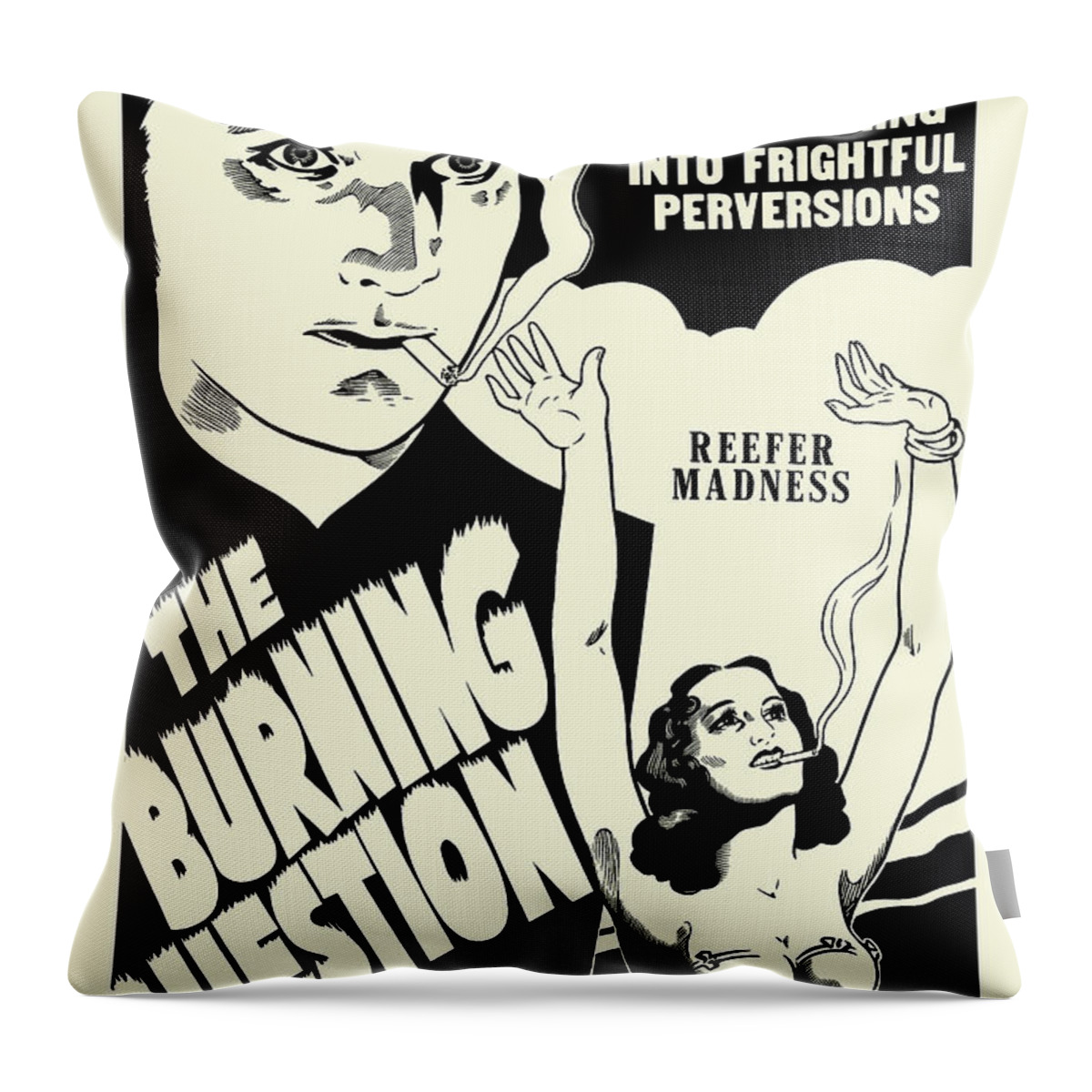 Drugs Throw Pillow featuring the painting Burning Question - Reefer Madness by Motion Picture Ventures