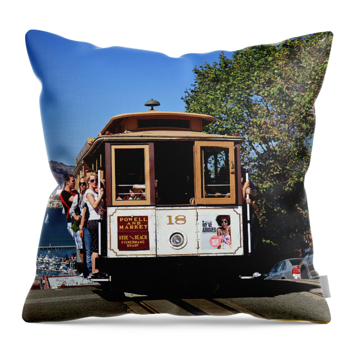 Estock Throw Pillow featuring the digital art Cable Car In San Francisco by Claudia Uripos