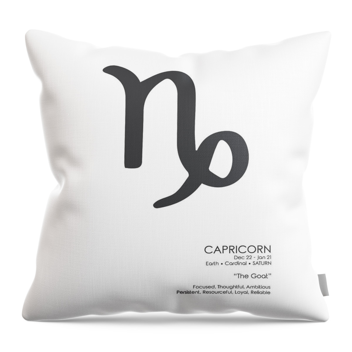 Capricorn Throw Pillow featuring the mixed media Capricorn Poster - Zodiac Signs Print - Zodiac Posters - Capricorn Print - Black and White by Studio Grafiikka