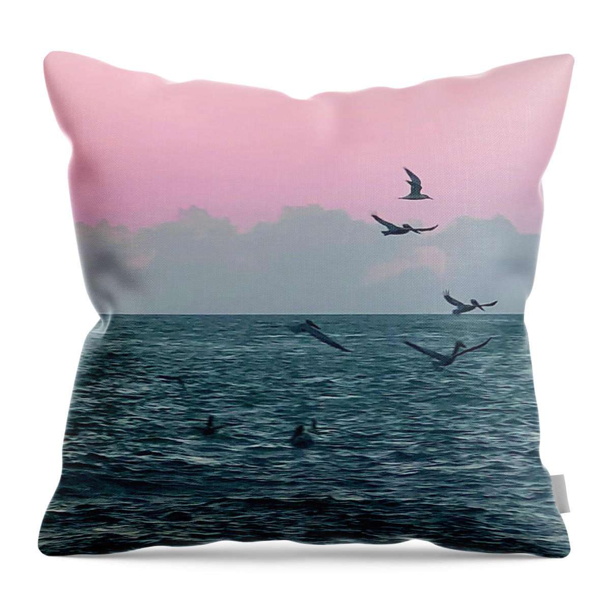 Birds Throw Pillow featuring the photograph Captiva Island Sunset Seagulls Feast 3 by Shelly Tschupp