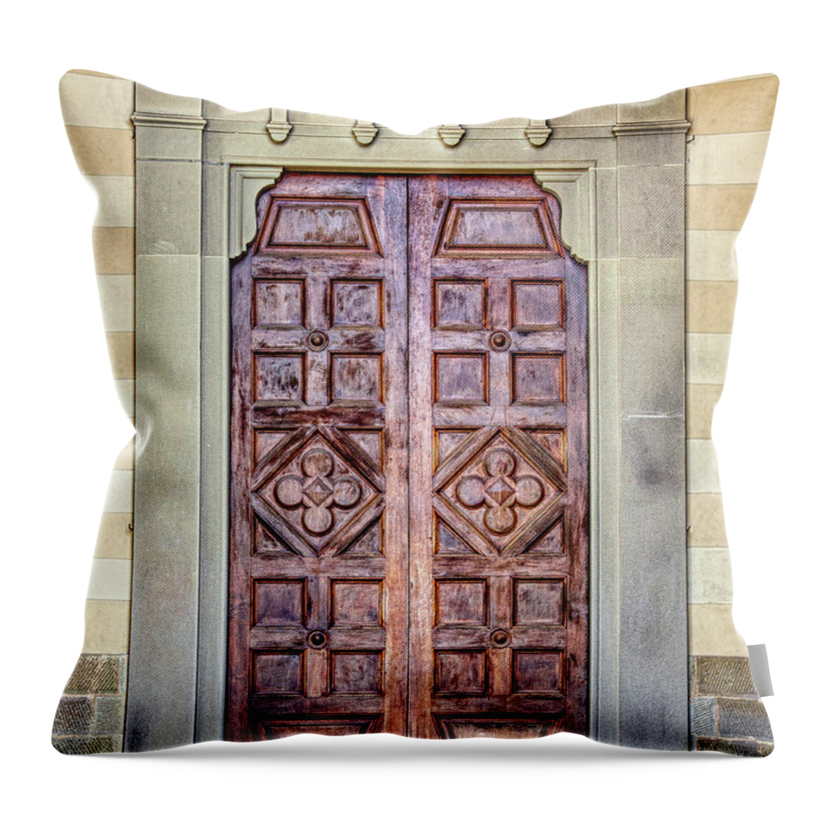 Medieval Throw Pillow featuring the photograph Carved Door of Cortona by David Letts