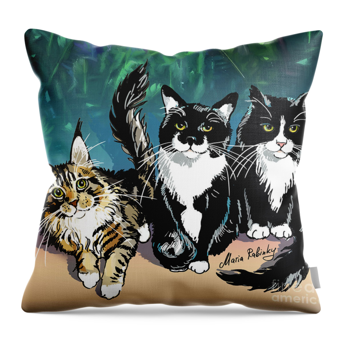 Cat Portrait Throw Pillow featuring the digital art Cats by Maria Rabinky