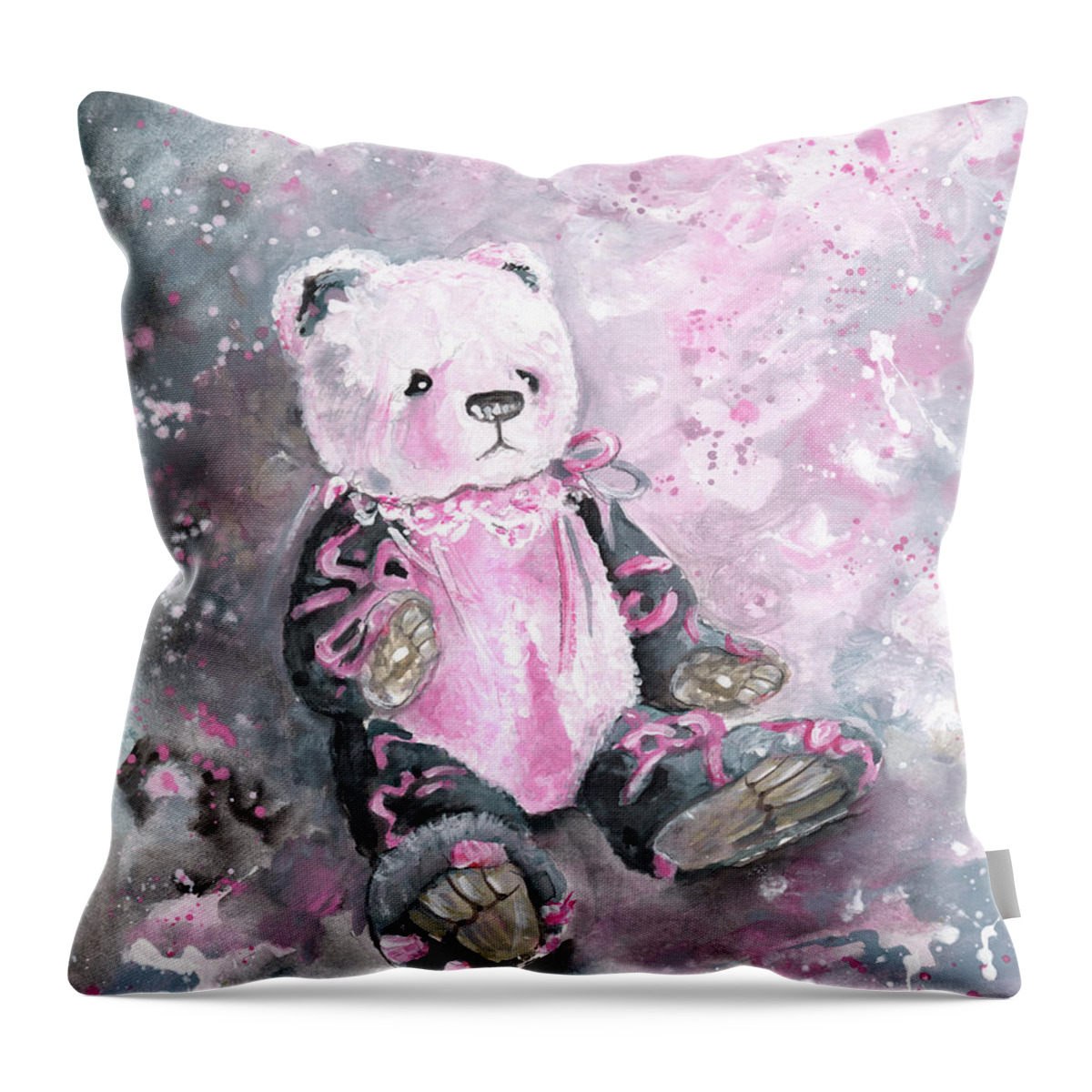 Teddy Throw Pillow featuring the painting Charlie Bear Sylvia by Miki De Goodaboom