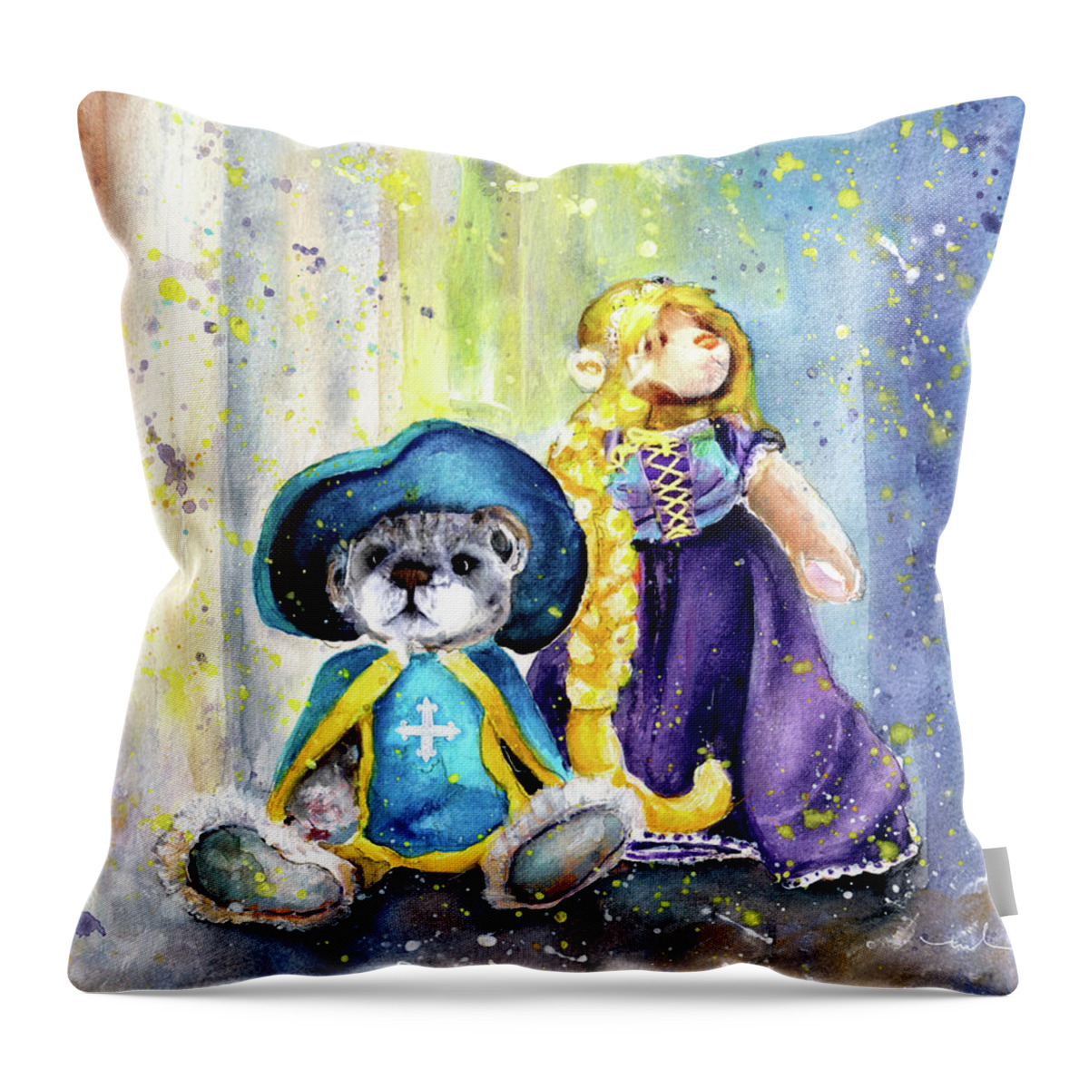 Teddy Throw Pillow featuring the painting Charlie Bears Faux Pas And Princess by Miki De Goodaboom
