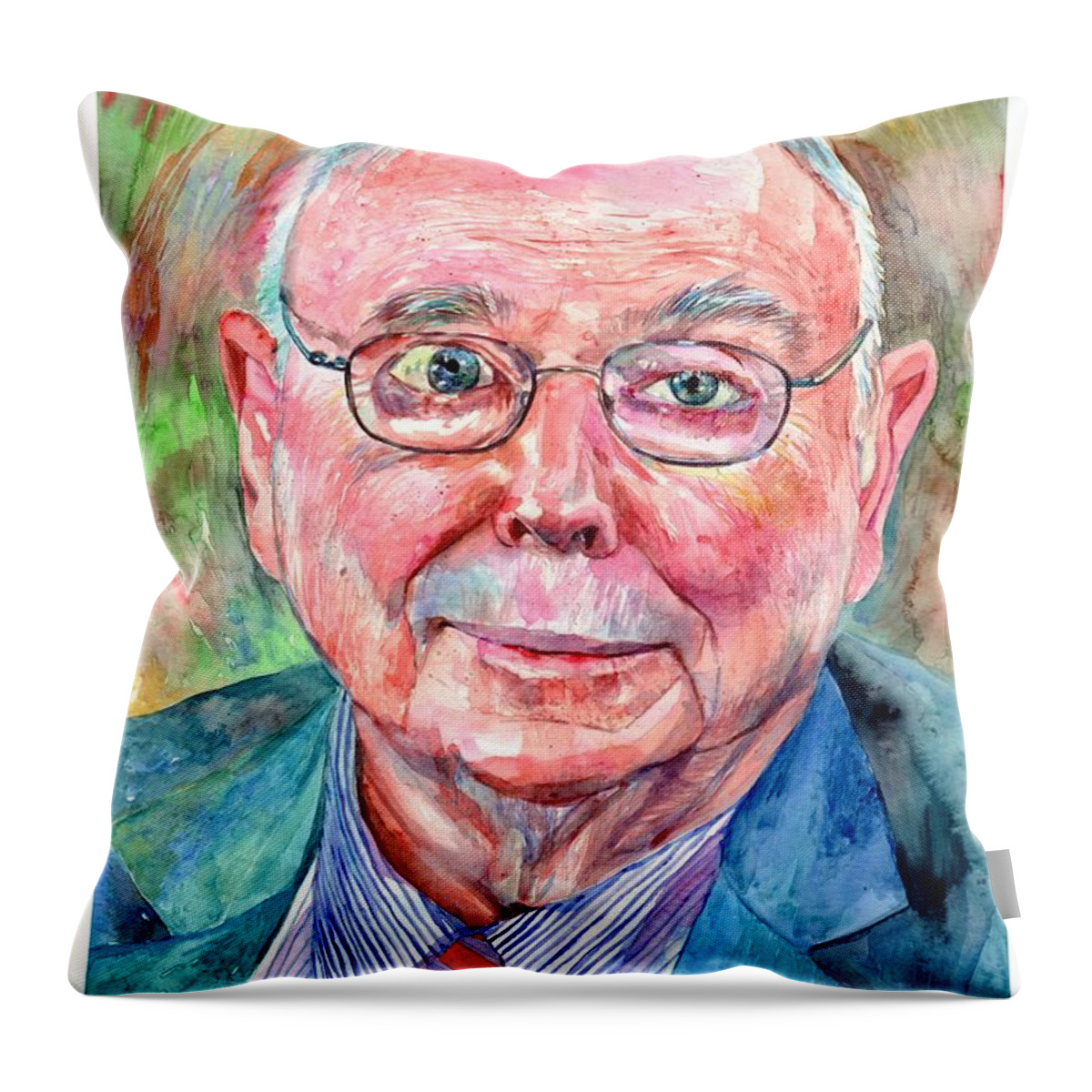 Charlie Throw Pillow featuring the painting Charlie Munger Portrait by Suzann Sines