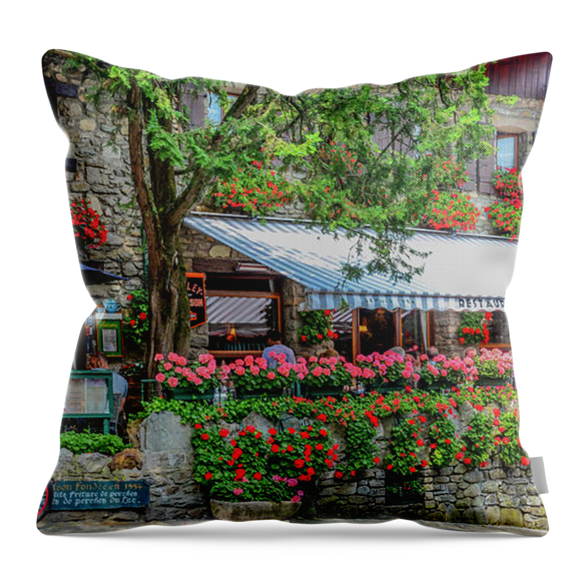Yvoire Throw Pillow featuring the photograph Charming Yvoire by Marcy Wielfaert
