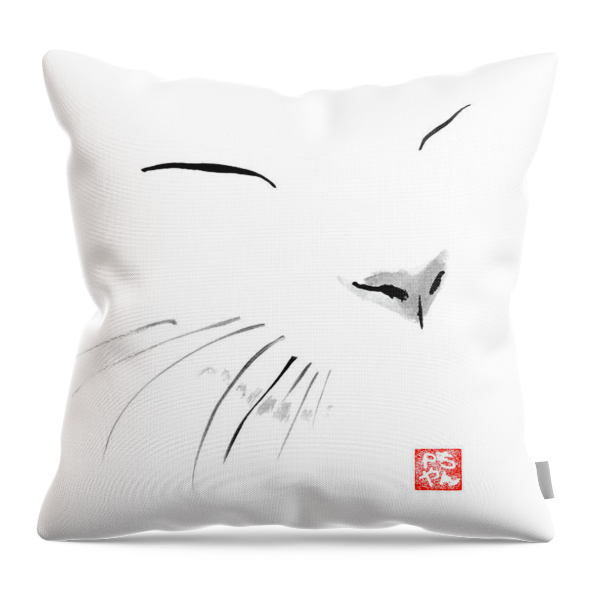 Cat Throw Pillow featuring the painting Chat Blanc by Pechane Sumie