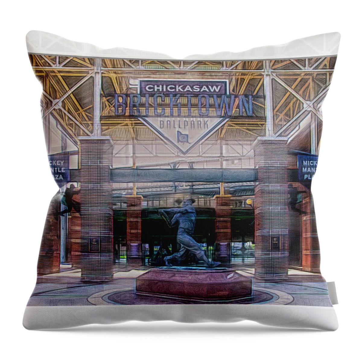 Dodgers Throw Pillow featuring the photograph Chickasaw Ballpark - Bricktown - O K C by Debra Martz