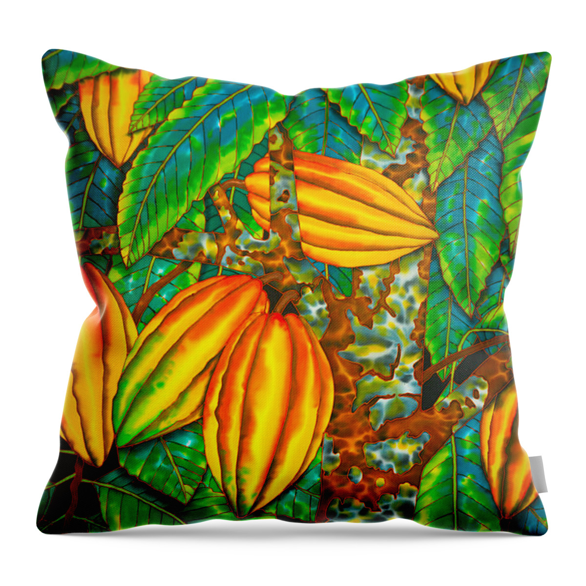 Cacao Pod Throw Pillow featuring the painting Chocolat St. Lucia by Daniel Jean-Baptiste