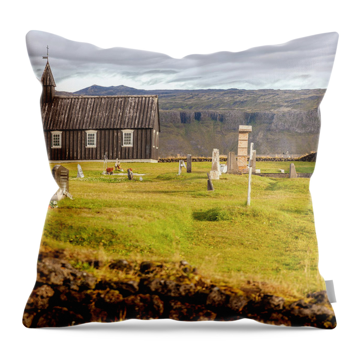 Church Throw Pillow featuring the photograph Church Cemetery of Iceland by David Letts