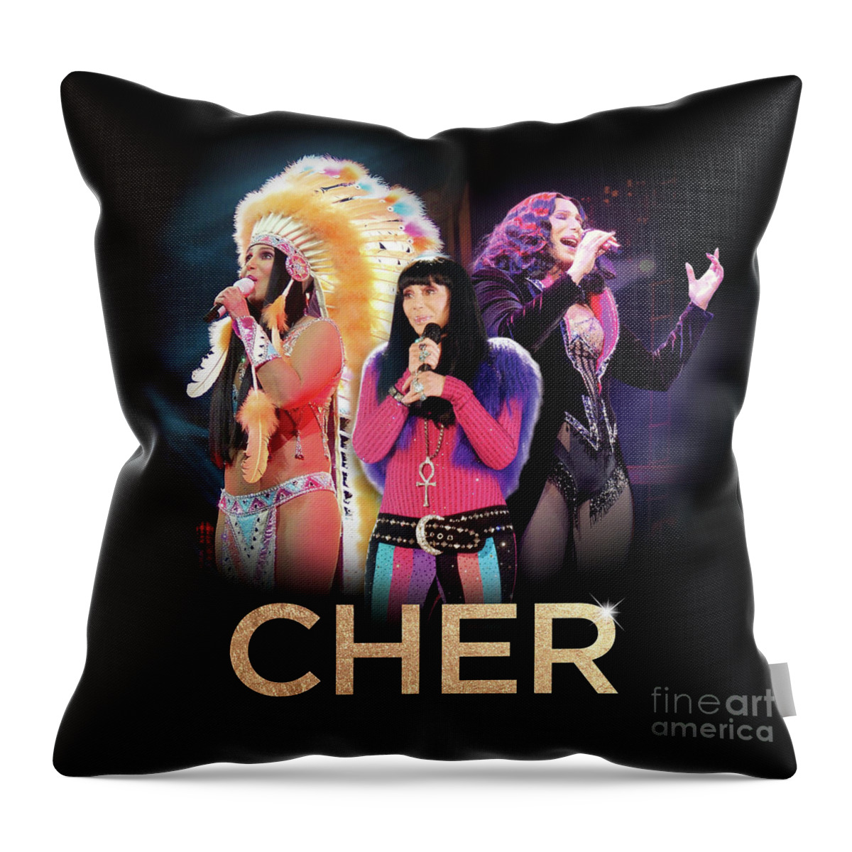 Cher Throw Pillow featuring the digital art Classic Cher Trio by Cher Style