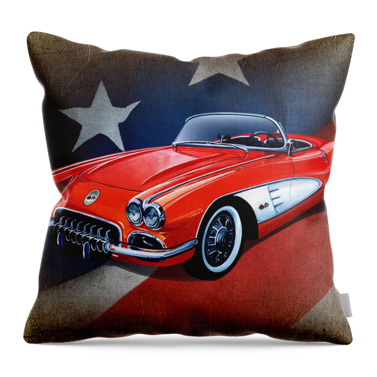 Art Throw Pillow featuring the mixed media Classic Red Corvette C1 by Simon Read