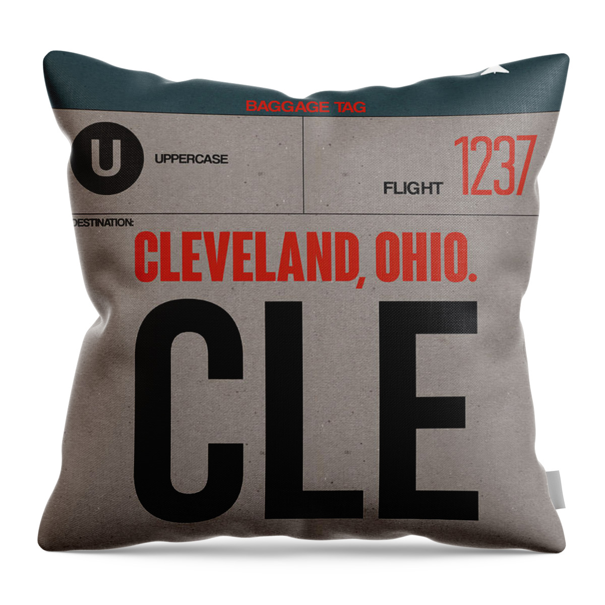 Vacation Throw Pillow featuring the digital art CLE Cleveland Luggage Tag I by Naxart Studio