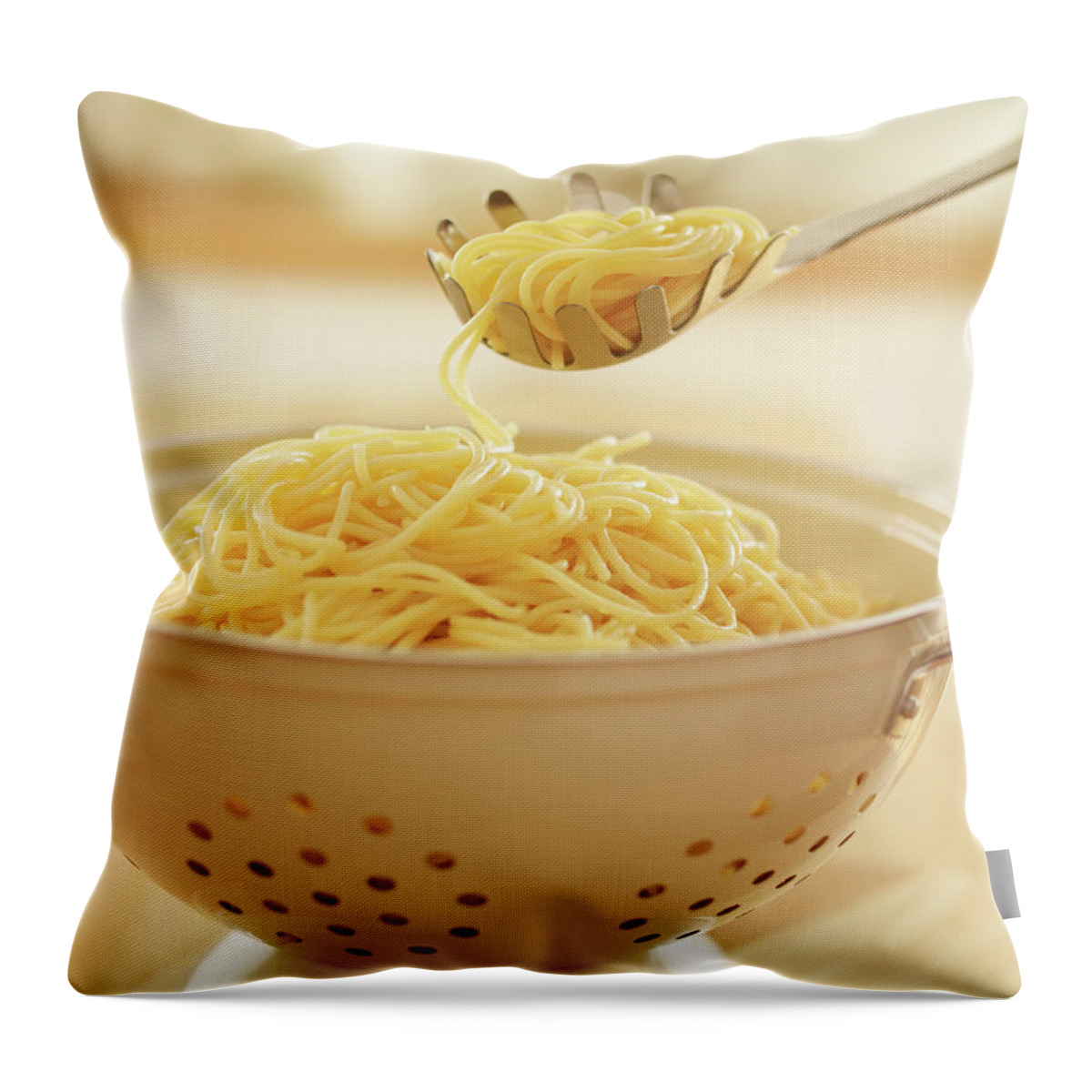 Italian Food Throw Pillow featuring the photograph Close Up Of Spoon Scooping Spaghetti In by Adam Gault