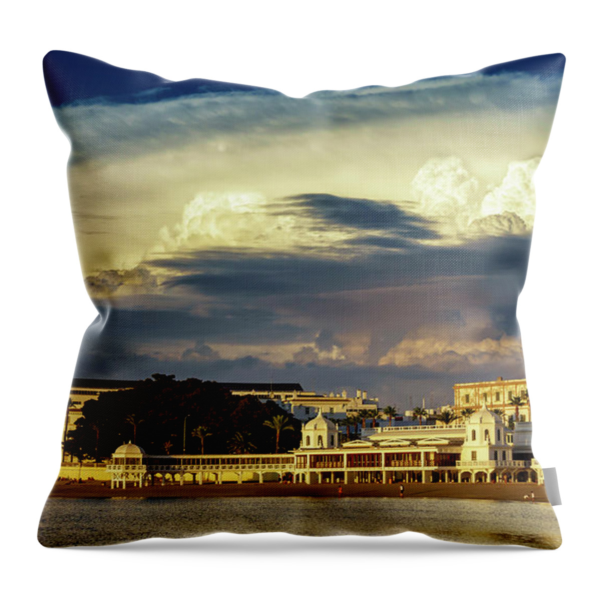 Famous Throw Pillow featuring the photograph Cloudy Sky over La Caleta Spa Cadiz by Pablo Avanzini