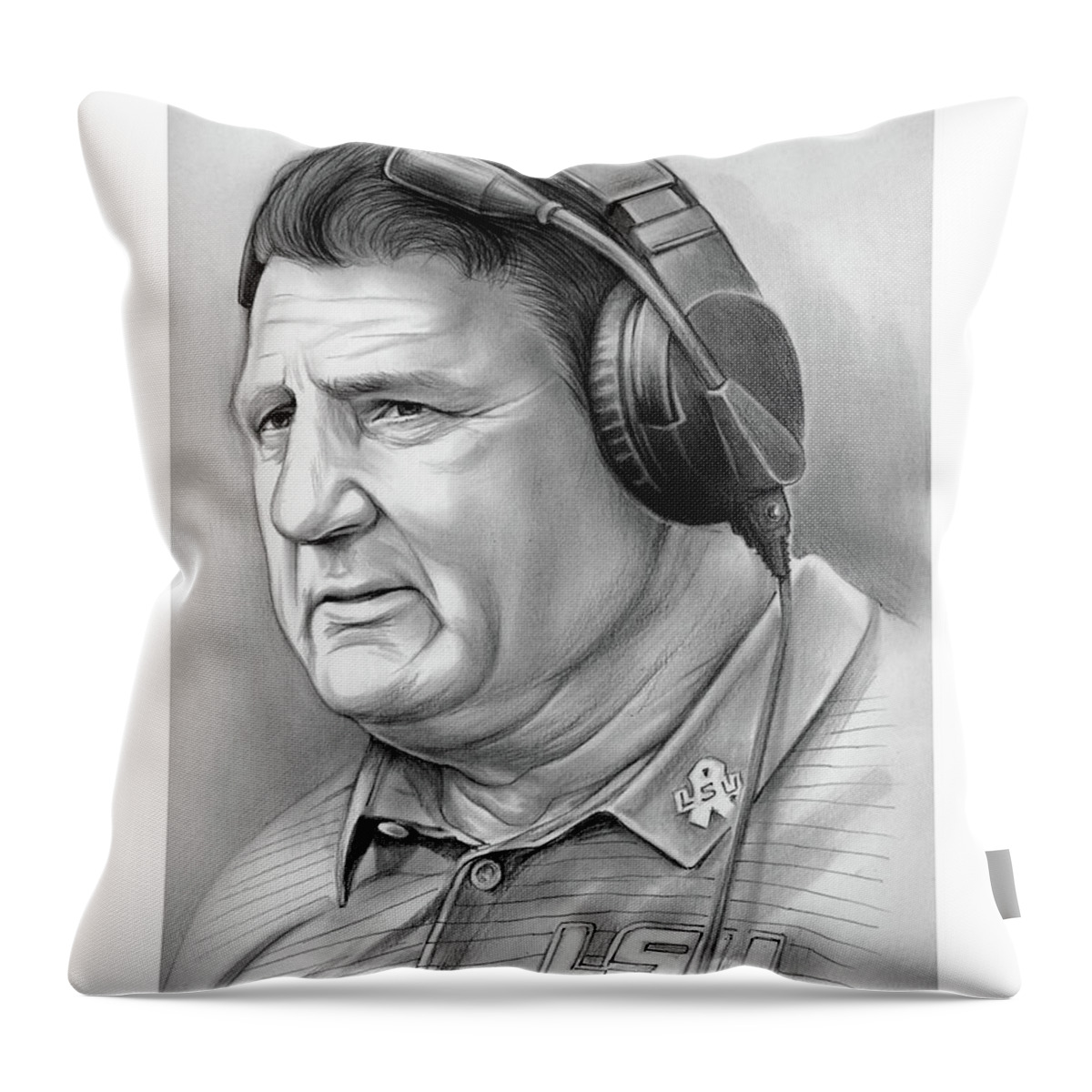 Ed Orgeron Throw Pillow featuring the drawing Coach Ed Orgeron by Greg Joens