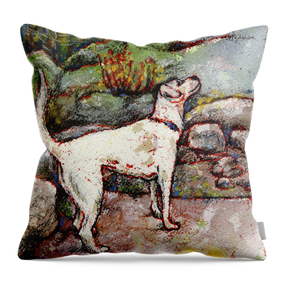 Dog Throw Pillow featuring the mixed media Coco in Chamonix by AnneMarie Welsh