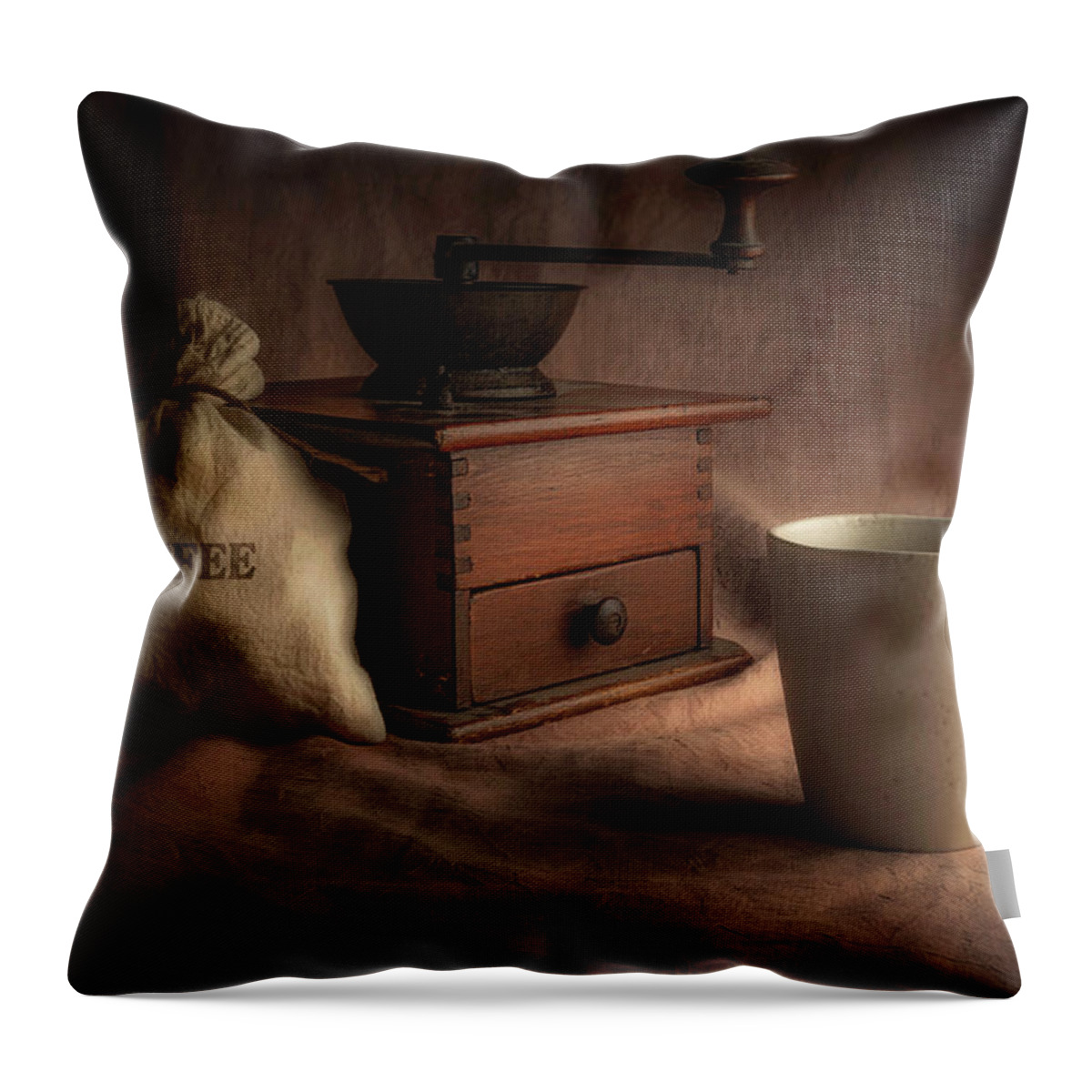 Coffee Throw Pillow featuring the photograph Coffee Grinder Still Life by Tom Mc Nemar