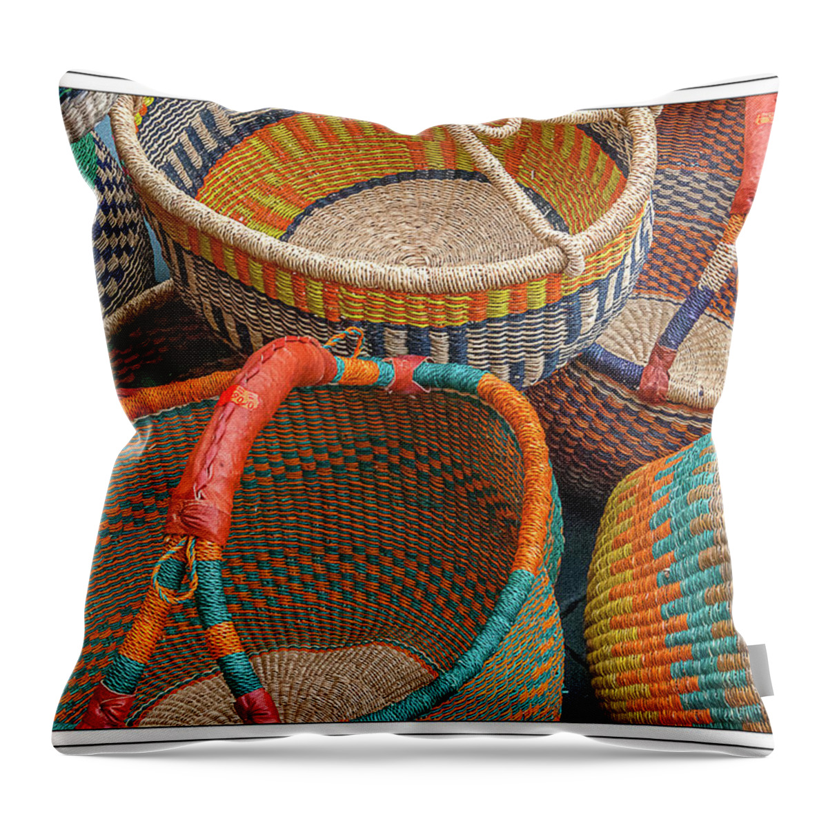 Baskets Throw Pillow featuring the photograph Colorful Baskets from Nurenberg Market by Peggy Dietz