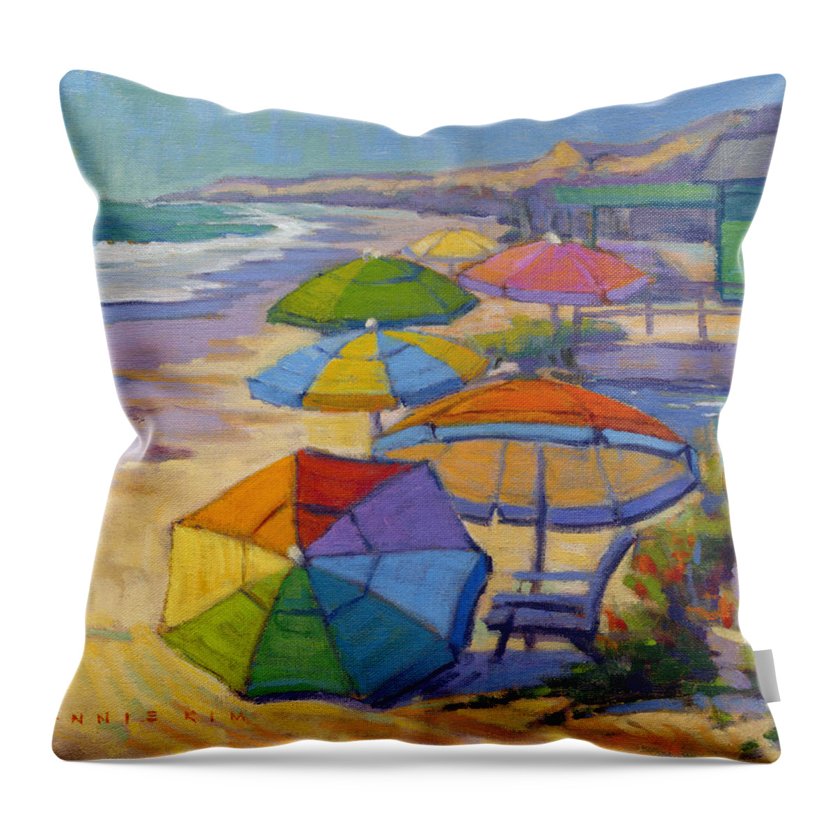 Crystal Cove Throw Pillow featuring the painting Colors of Crystal Cove by Konnie Kim