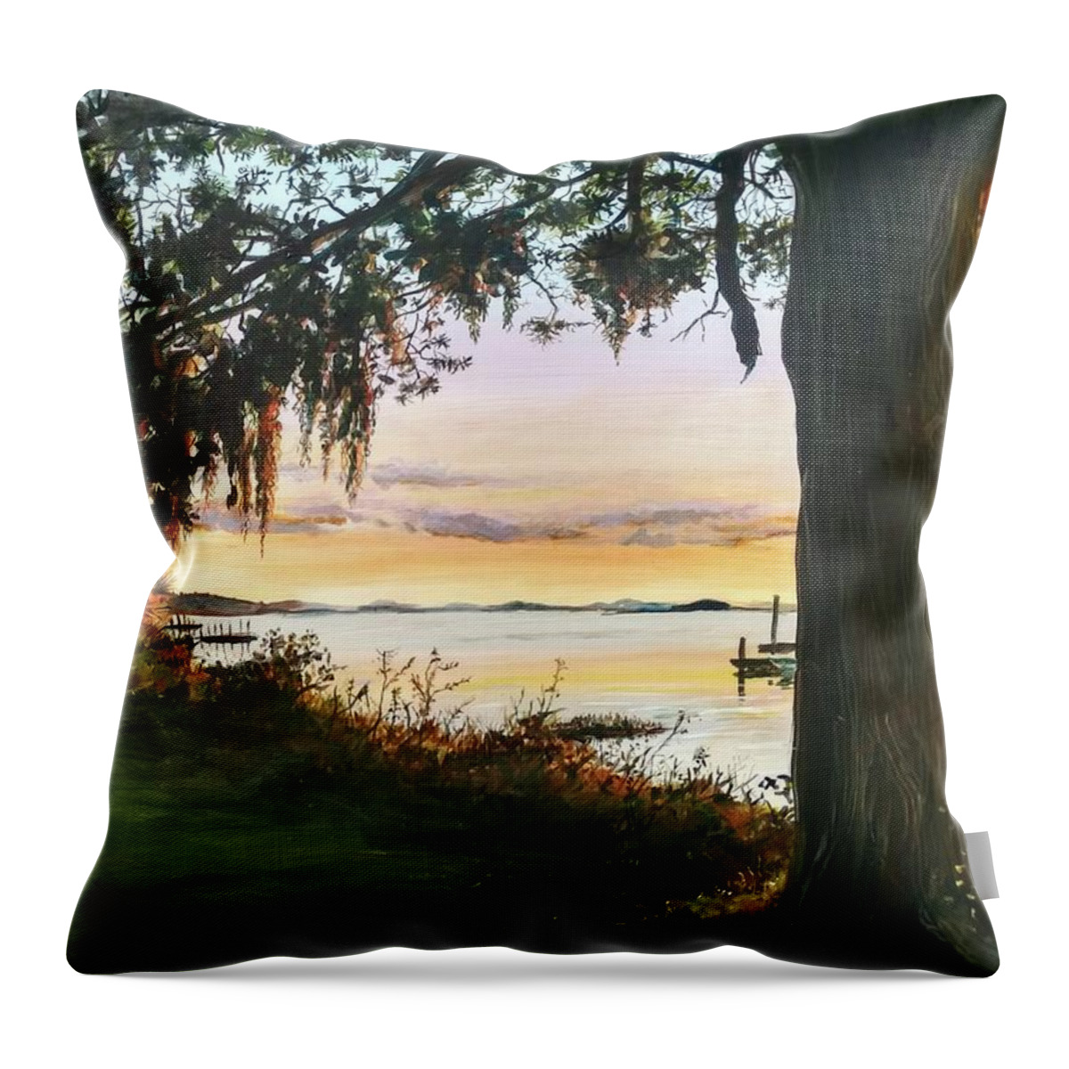 Sunset Throw Pillow featuring the painting Cooper River Sunset by William Brody