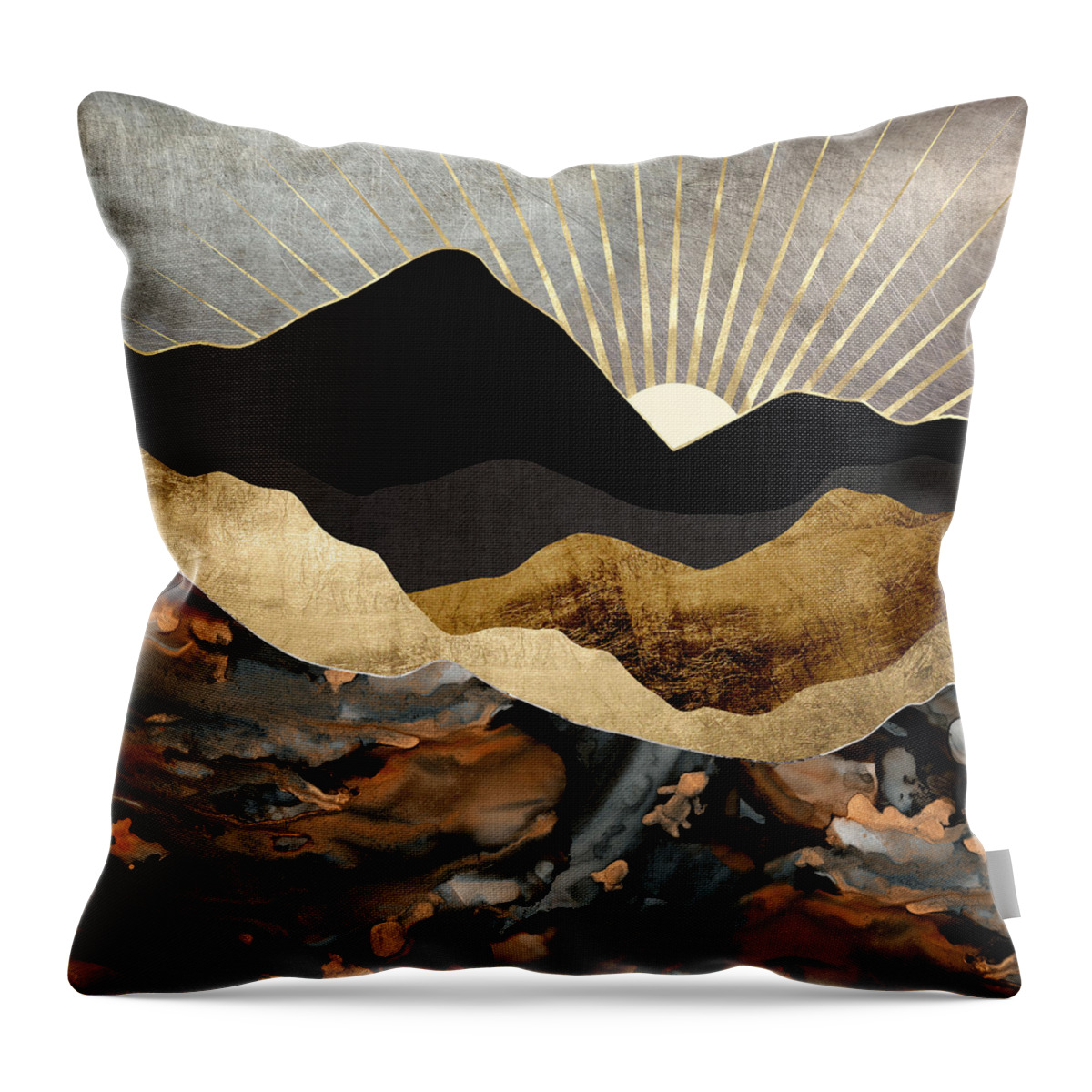 Digital Throw Pillow featuring the digital art Copper and Gold Mountains by Spacefrog Designs