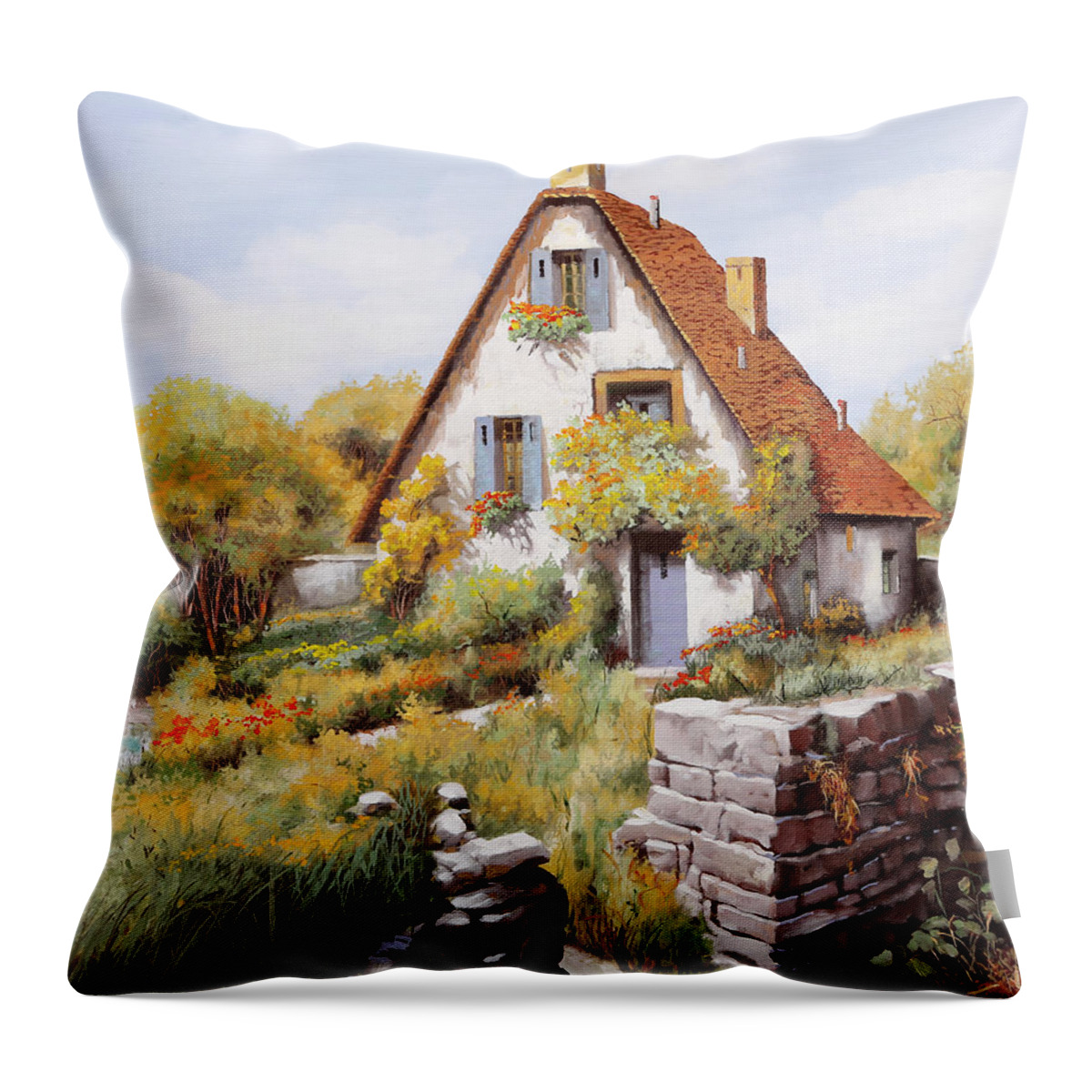 Cottage Throw Pillow featuring the painting Cottage by Guido Borelli
