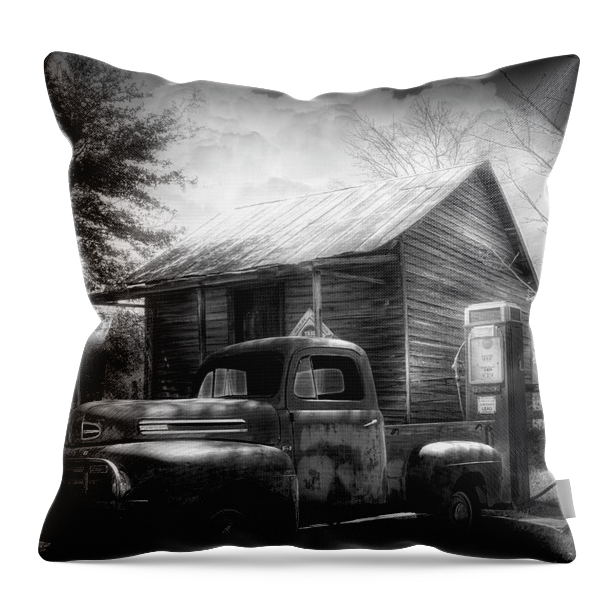 Black Throw Pillow featuring the photograph Country Olden Days Black and White by Debra and Dave Vanderlaan