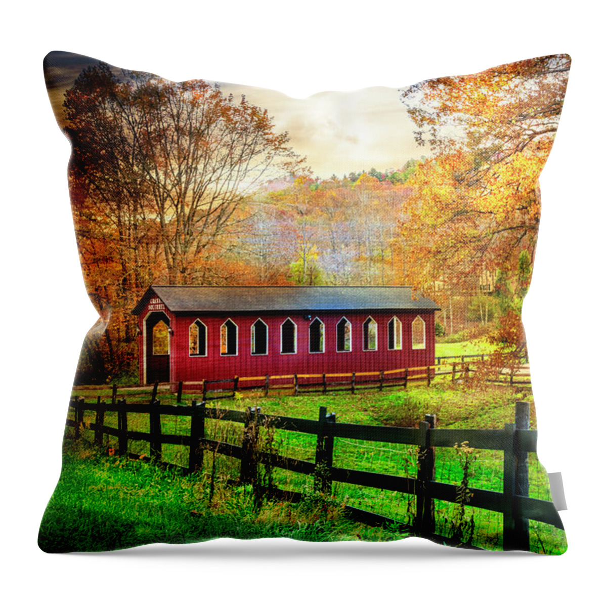 Andrews Throw Pillow featuring the photograph Country Red in Autumn by Debra and Dave Vanderlaan