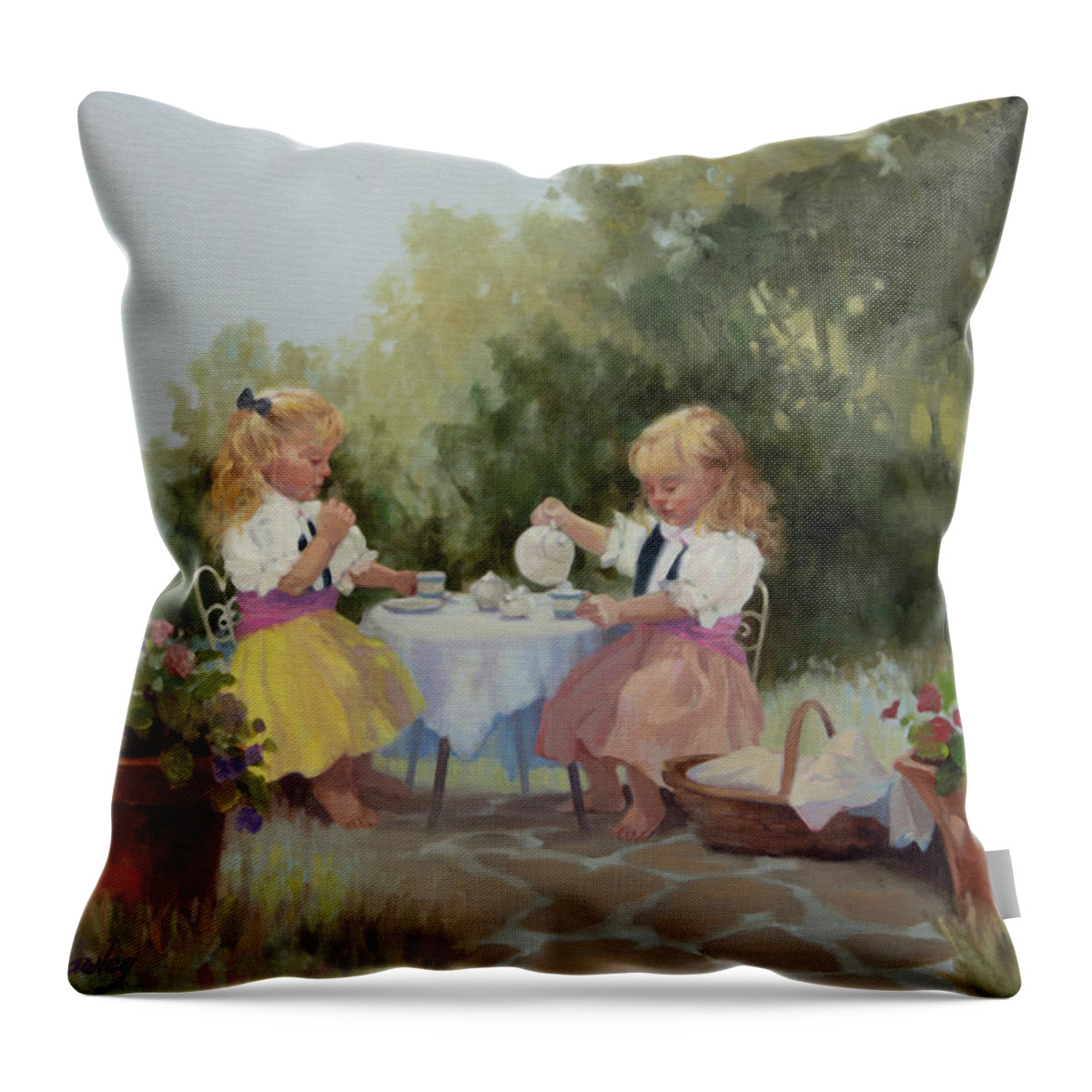 Figurative Art Throw Pillow featuring the painting Country Tea by Carolyne Hawley