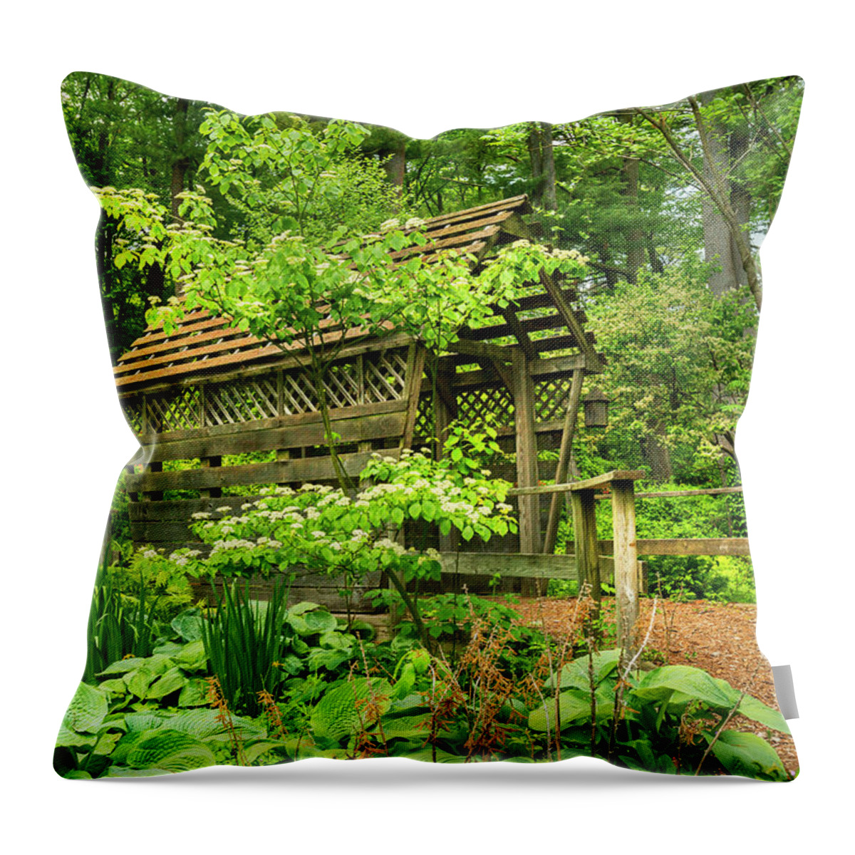 Estock Throw Pillow featuring the digital art Covered Bridge, Oyster Bay, Ny by Claudia Uripos