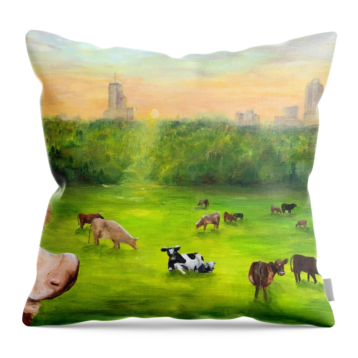 Curious Throw Pillow featuring the painting Curious Cow by Deborah Naves