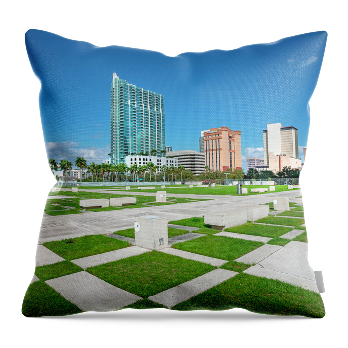 Estock Throw Pillow featuring the digital art Curtis Hixon Park In Tampa by Lumiere