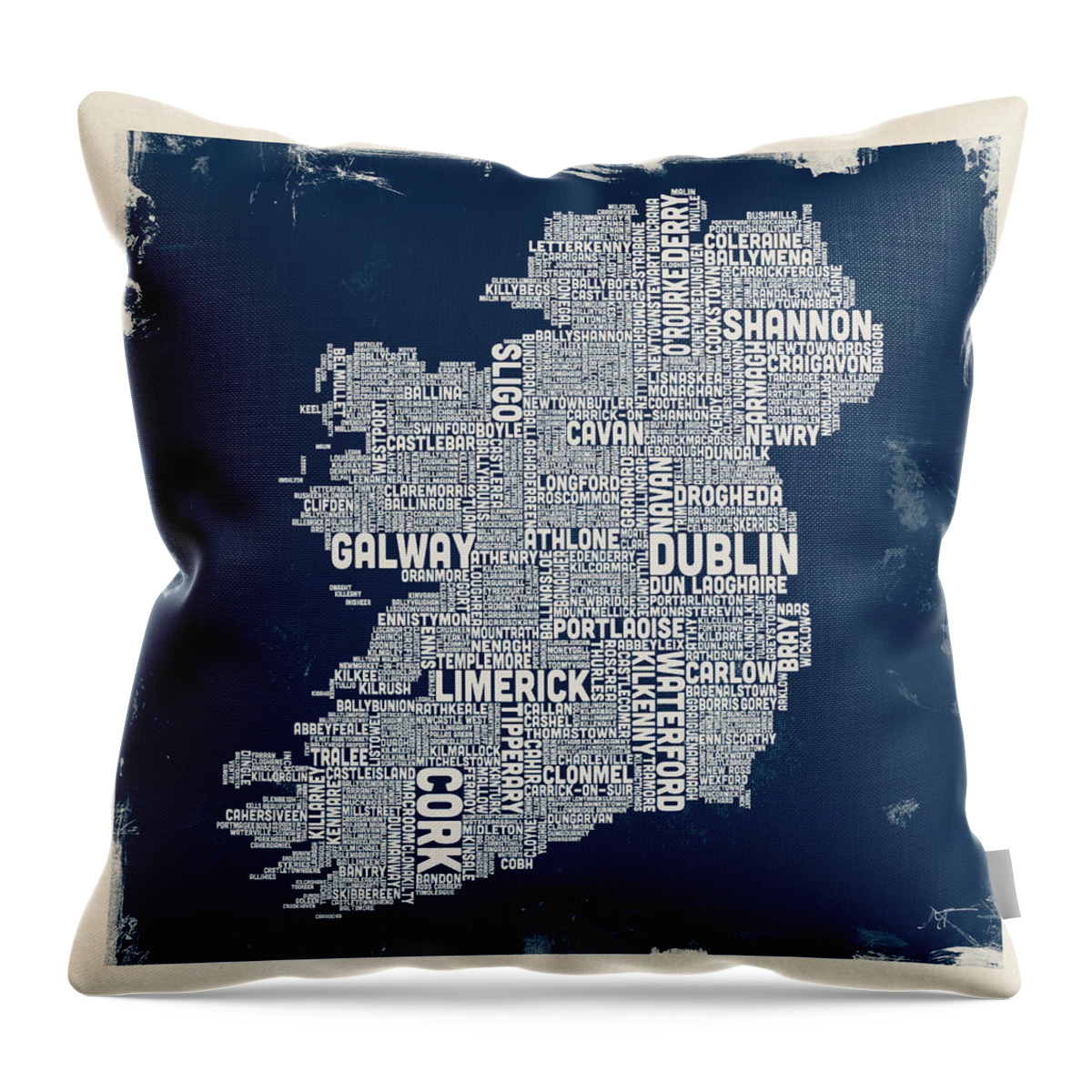 Ireland Map Throw Pillow featuring the digital art Custom Ireland City Text map by Michael Tompsett