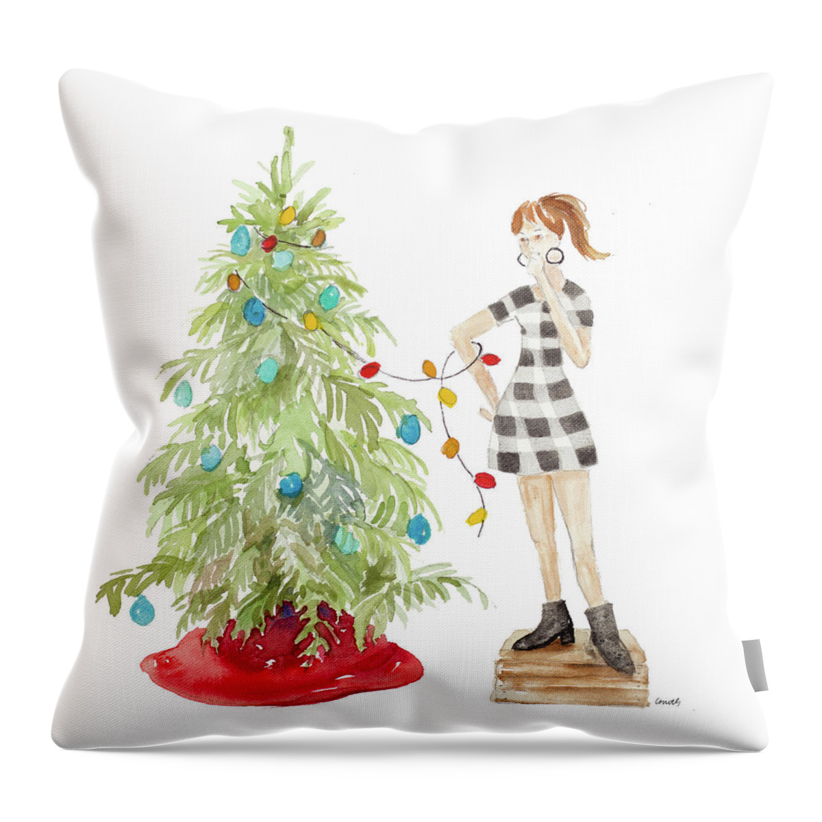 Decorating Throw Pillow featuring the mixed media Decorating Christmas II by Lanie Loreth
