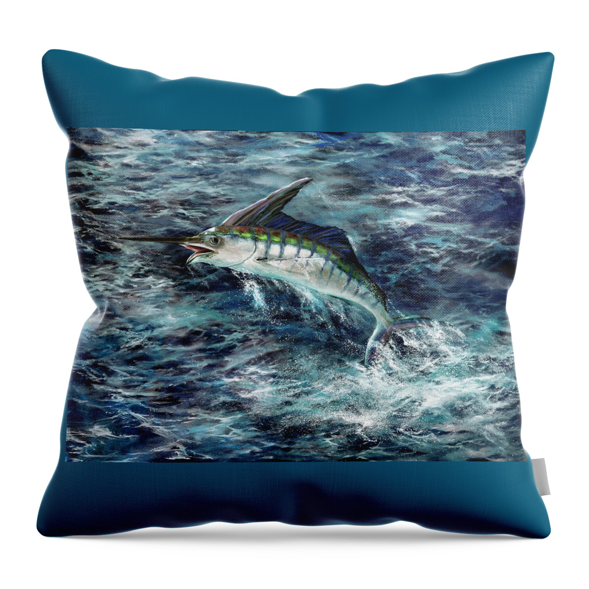 Ocean Throw Pillow featuring the painting Deep Blue Marlin by Lynne Pittard