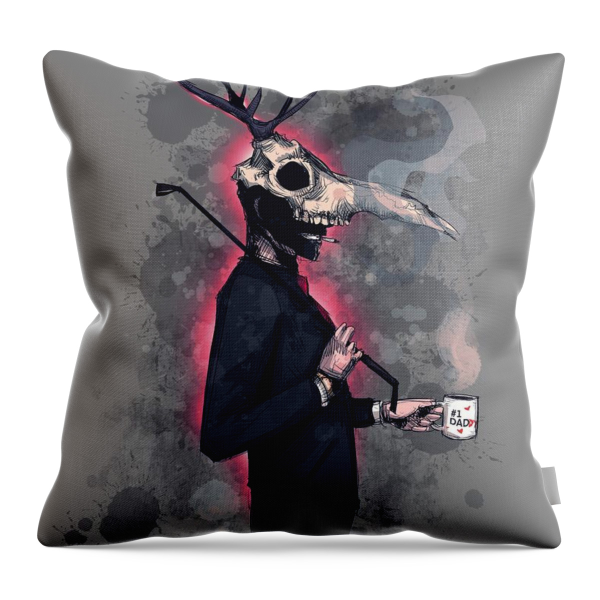 Deer Daddy Throw Pillow featuring the drawing Deer Daddy Series 2 Fathers Day by Ludwig Van Bacon